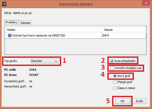 Import záznamu v Gephi.