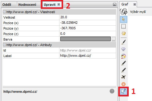 Zobrazení informací o vybraném uzlu